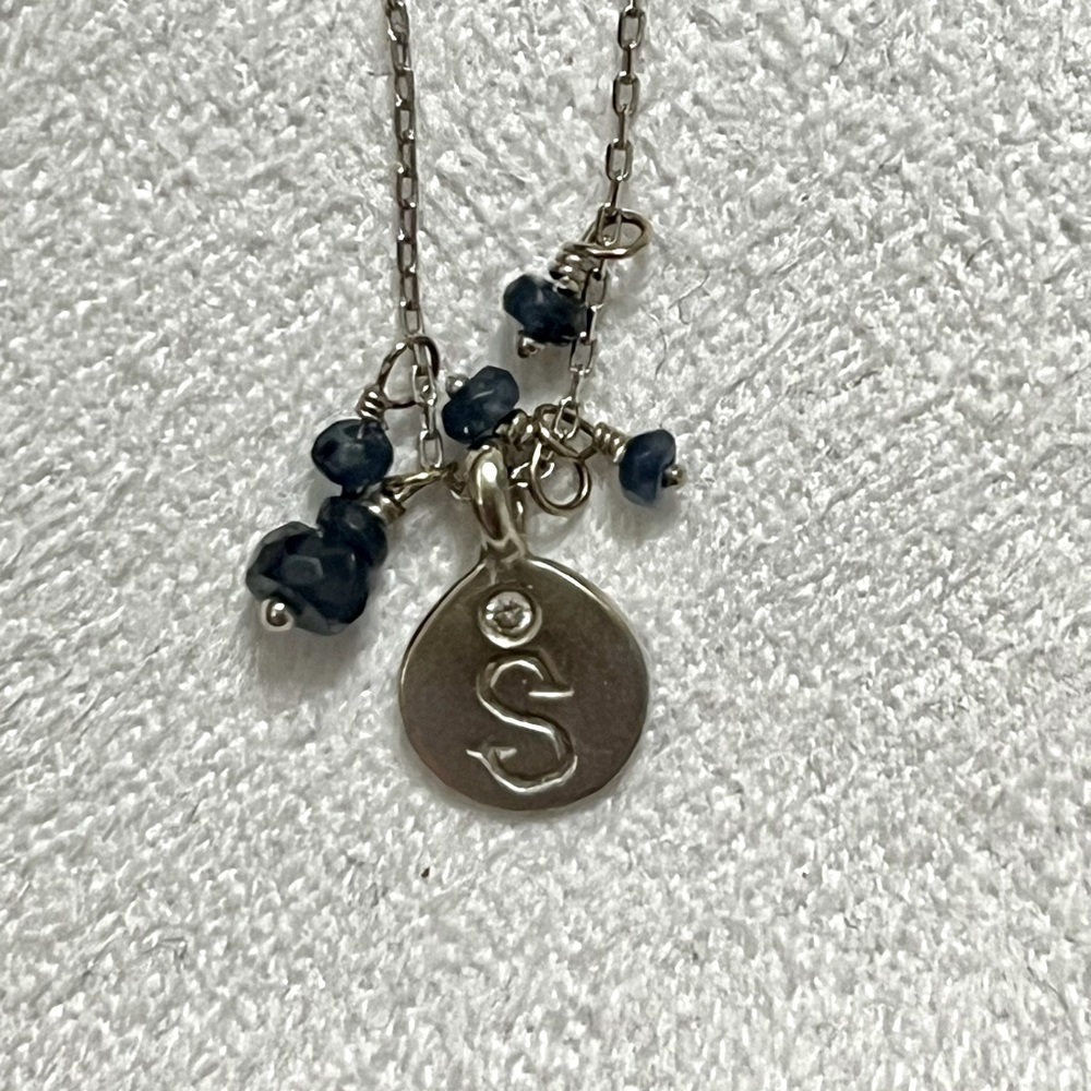 Mauri Pioppo Diamond Blue Sapphire 14k LoveLetter S Necklace